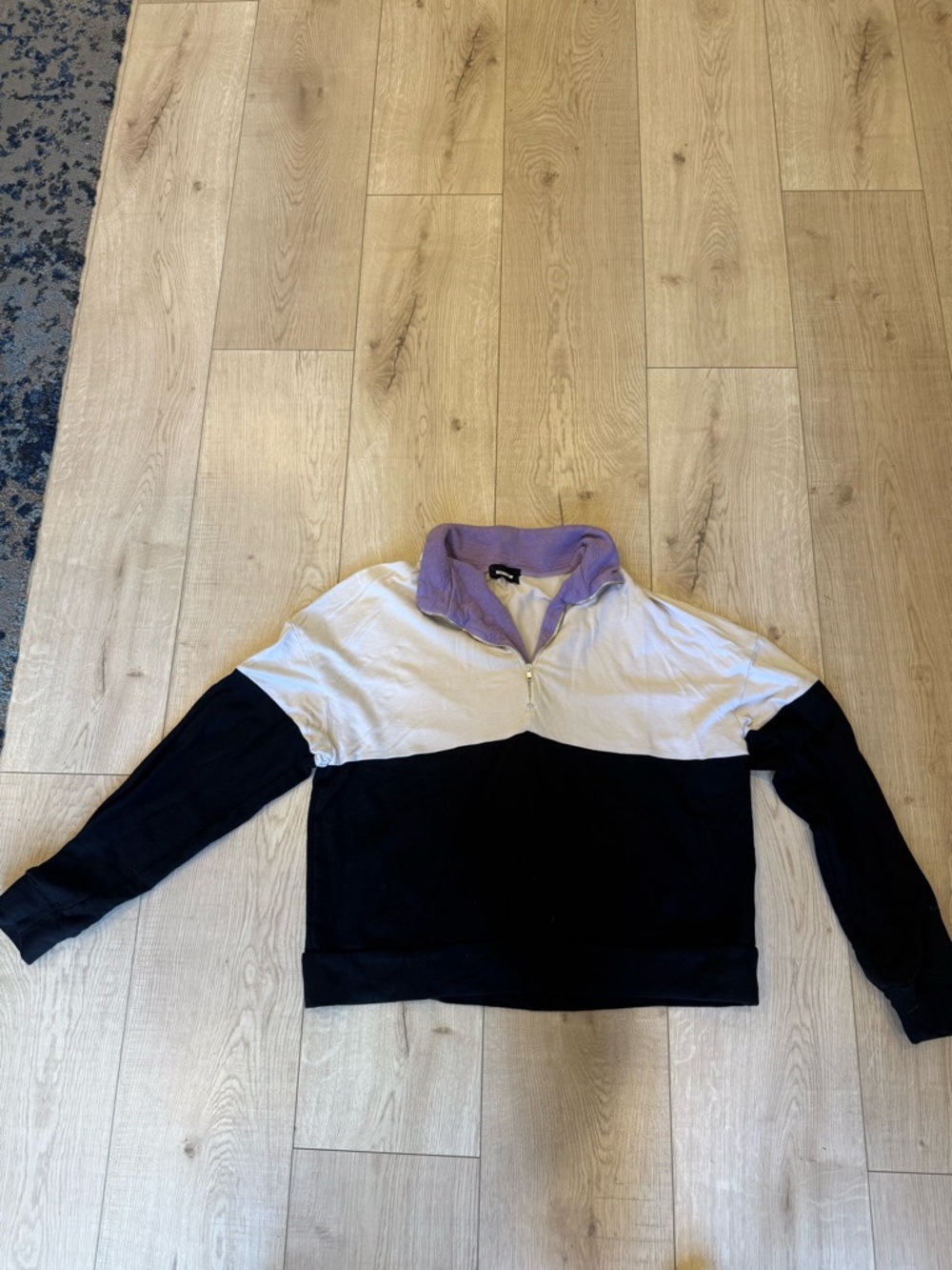 Monrow Two-Tone Half-Zip Pullover in Lavender and White